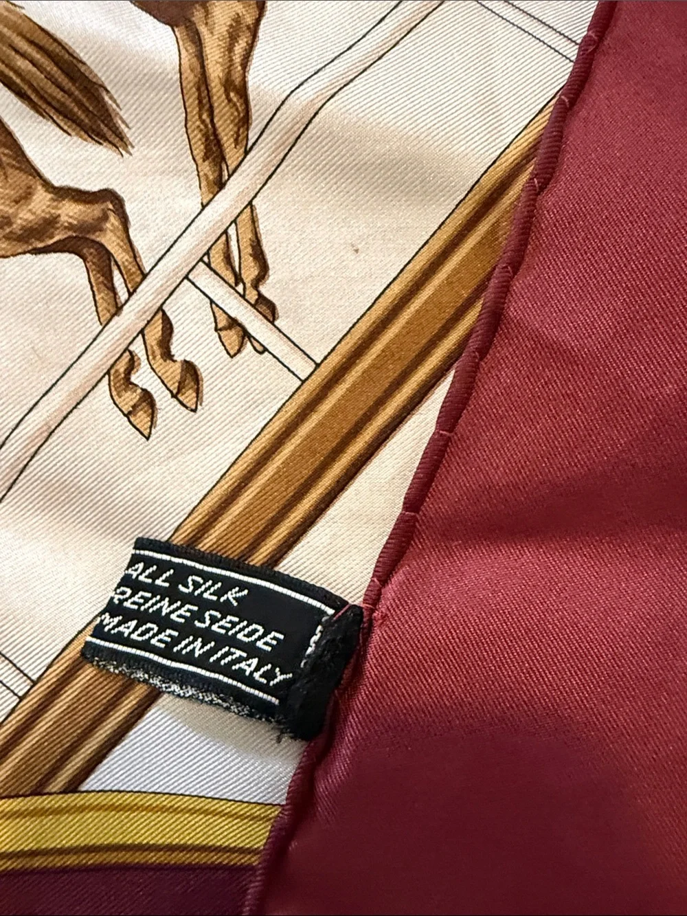 Celine Silk Scarf in Burgundy, Olive, White and Blue
